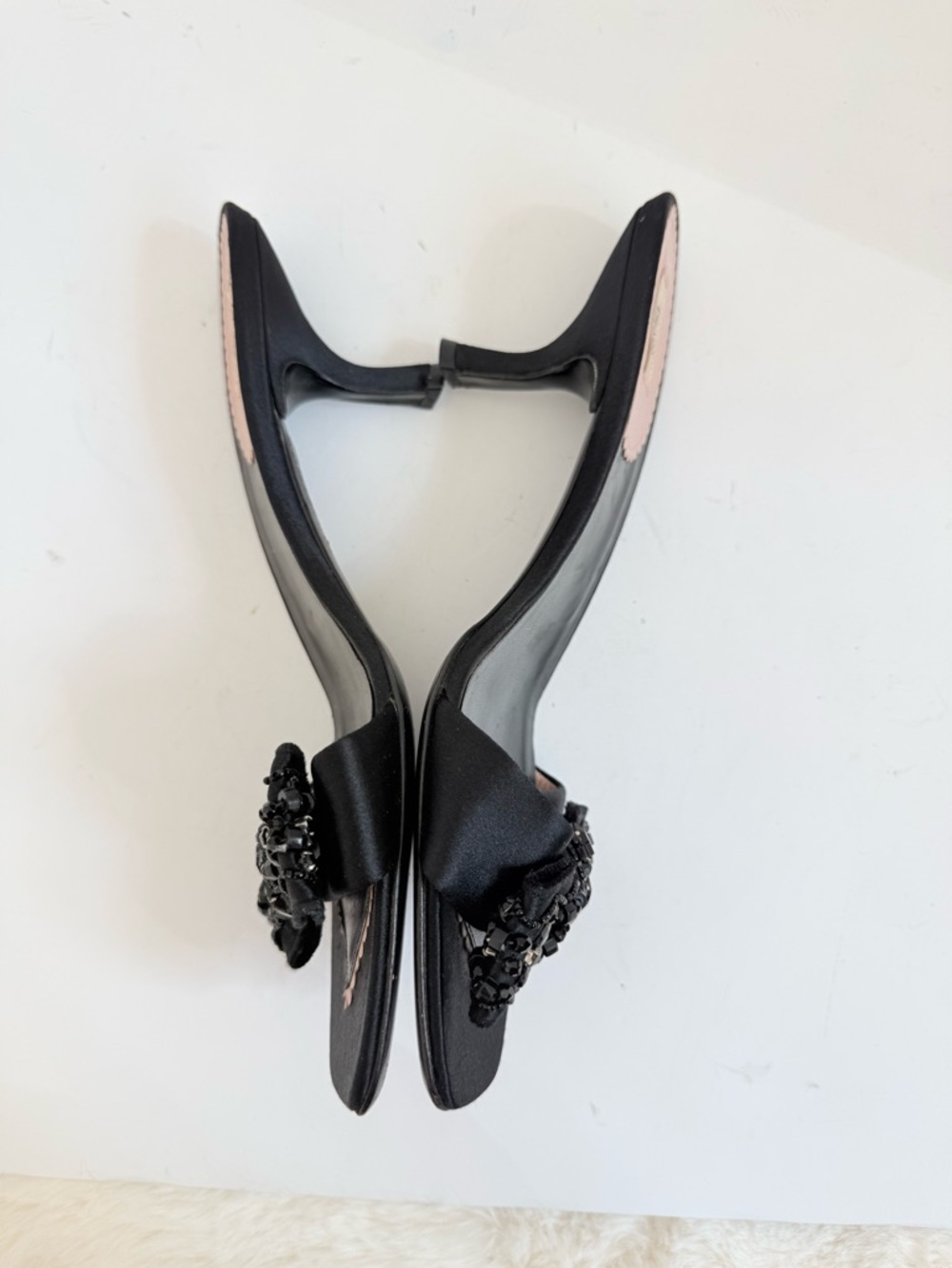 Prada Y2K Archive Satin Black Beaded Bow Kitten Heel mule EU 39.5 - Picture 3 of 8